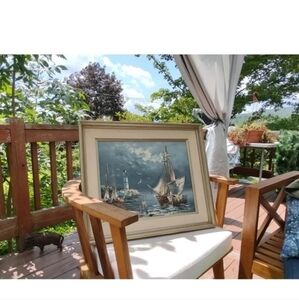 Vintage seascape oil painting, matted and‎ framed by Rikard Lindstrom